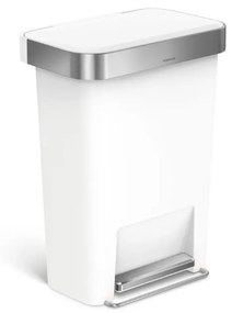 Obdĺžnikový pedálový kôš 45 l biely plast/nerez, biela