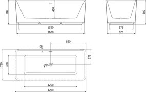 Mexen Nila, voľne stojaca ryhovaná vaňa 170 x 75 cm, biela lesklá, čierny matný prepad, 52841708000-70