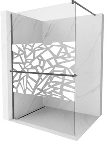 Mexen Kioto+, sprchová zástena Walk-In s poličkou a vešiakom 110 x 200 cm, 8mm číre sklo biely vzor, grafitový profil, 800-110-121-66-85