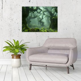 Sklenený obraz - Les prerastený machom (70x50 cm)