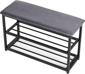 ModernHome Botník so sedadlom čalúnená lavica - 80 cm, 2 police ModernHome