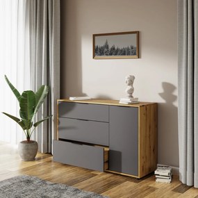 Komoda so zásuvkami Neston 1D/3DR - sivý grafit / dub wotan