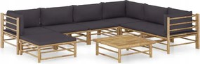 vidaXL 8-dielna záhradná sedacia súprava, tmavosivé podložky, bambus