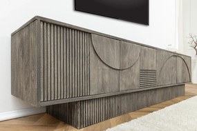 ART DECO tv komoda 200 cm 3D mangové drevo, dymová sivá