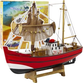LEAN Toys Zberateľský dekoratívny model rybárskej lode červený 30x26 cm