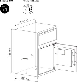 Depozitný trezor s vhadzovaním, elektronický zámok na kód, na peniaze a dokumenty, 345x455x300 mm: CEDRIC