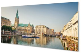 Sklenený obraz Nemecko Hamburg River katedrála 125x50 cm