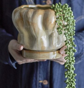 Bloomingville Keramický obal na kvetiny s miskou Hollis Cream