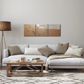 Obraz - stopy v piesku a more (s hodinami) (90x30 cm)