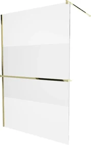 Mexen Kioto+, sprchová zástena s poličkou a držiakom na uteráky 140 x 200 cm, 8mm číre sklo vzor námraza, zlatý profil, 800-140-121-50-35