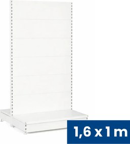 Predajný regál obojstranný, plné steny, 1600 x 1000 x 900 mm, základná, biela