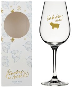 Bella Rose Sklenice na víno Čakám na zlaté prasiatko + vánoční krabička SK