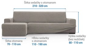 Super strečové poťahy HARMONIA svetlošedá sedačka s otomanom vľavo (š. 210 - 320 cm)