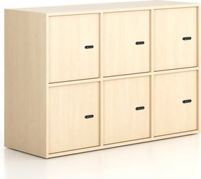 Kancelárska skriňa FRAME, nízka, 6x dvere, 1299 x 450 x 881 mm, mechanický kódový zámok, breza
