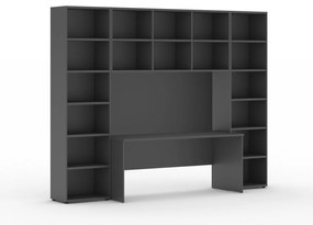 Zostavy knižníc INTEGRO so stolom, vyššie, 2950 x 700/400 x 2300 mm, grafit