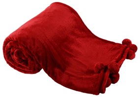 Tempo Kondela TEMPO-KONDELA LUANG, plyšová deka s brmbolcami, bordová, 150x200 cm