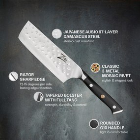 Alpha-Royal Japanese Series, 6" kuchársky nôž nakiri, damašková oceľ
