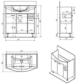 Aqualine Aqualine, ZOJA umývadlová skrinka 82,8x74x34,3cm, biela, 51083A