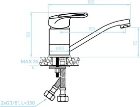 Kuchinox Grace, stojanková umývadlová batéria s otočným výtokom, chrómová, LAV-BKY_026D