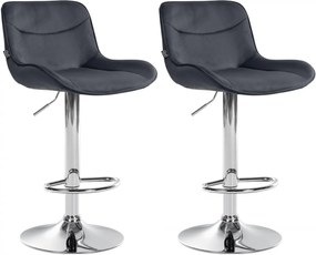 2x Barová stolička Vonore - zamat, chróm rám - Čierna