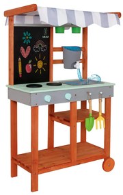 KIK Drevená jedľová blatová kuchynka pre deti, záhradná s príslušenstvom a umývadlom
