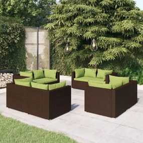 8-dielna záhradná sedacia súprava s vankúšmi polyratan hnedá