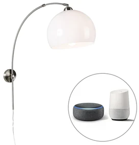Inteligentná nástenná oblúková lampa oceľ s bielym tienidlom vrátane Wifi A60 - Bow