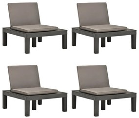 Záhradné stoličky s podložkami 4 ks plast antracitové