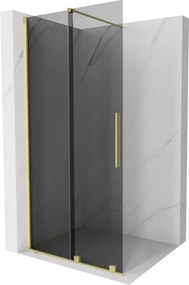 Mexen Velar, sprchová zástena s posuvnými dverami Walk-in 90 x 200 cm, 8mm šedé sklo, zlatá matná, 871-090-000-43-55
