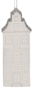 Bielo-strieborná antik závesná dekorácia domček - 4*4*11 cm