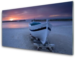 Skleneny obraz Loďka pláž slnko krajina 140x70 cm
