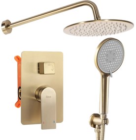Podomietkový sprchový set s inštalačným boxom Verso zlatý - podomietková batéria, dažďová a ručná sprcha