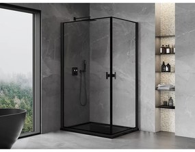 Mexen Mist-B Duo, 2-krídlový výklopný sprchový kút 80 x 70 cm, číre sklo-čierny rám, 8A2-080L-070P-70-70