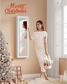 Nástenná skrinka na šperky, šperkovnica, uzamykateľná, 10 x 30 x 120 cm, biela