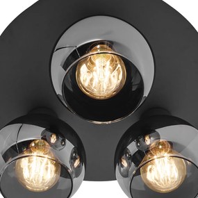 Stropné svietidlo v štýle Art Deco čierne s dymovým sklom 3-svetlo - Vidro