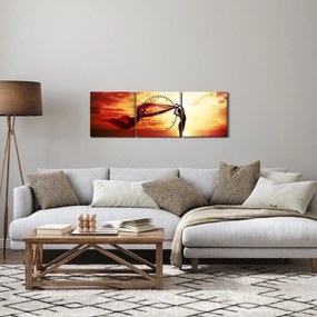 Obraz - Silueta ženy v západu slnka (s hodinami) (90x30 cm)