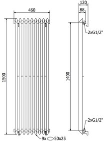 Mexen Atlanta, vykurovacie teleso 1500x460 mm, 894 W, čierna, W211-1500-460-00-70