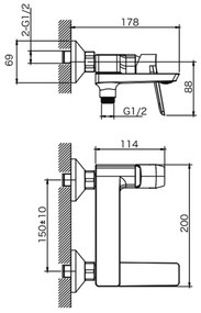 Aqualine Aqualine, FLERY nástenná vaňová/sprchová batéria, otočné ramienko, chróm, FY010