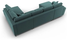 Zamatová rozkladacia/s úložným priestorom rohová pohovka v petrolejovej farbe (pravý roh/do "U") Kyoto – Cosmopolitan Design