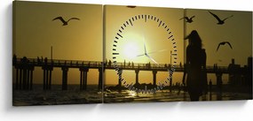 Obraz - Prechádzka po pláži (s hodinami) (90x30 cm)