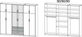 Šatníková skriňa Hildesheim, 271 cm, dub sonoma/biela