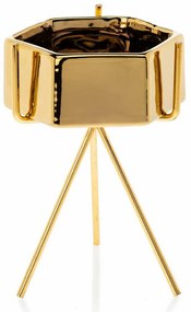 KERAMICKÝ KVETINÁČ SO STOJANOM SASHI 16X9,5 CM ZLATÁ