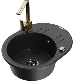 Mexen Kevin, drez granitový 586x458x190 mm, 1-komorový a zlatá batéria Rita, čierna - zlatá metalíza, 6517-75-670300-50-B