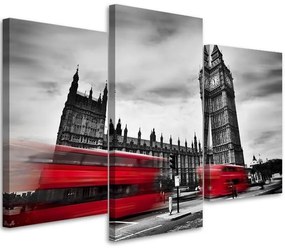 Obraz na plátně třídílný Červený londýnský autobus - 90x60 cm