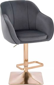 LuxuryForm DESIGN Barová stolička AVOLA VELUR na zlatej hranatej podstave - tmavo šedá