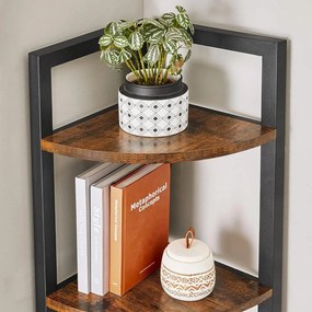 Rohová knižnica, regál 5-úrovňový, rustikálny hnedý