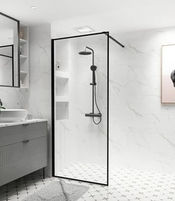 Erga Paris, sprchová zástena Walk-In 110x200 cm v čiernom ráme, 8mm číre sklo, čierny profil, ERG-V02-PARIS-110x200-BF