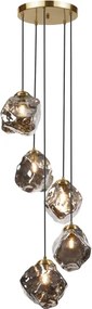 Luster na lanku CRISTAL 5xE14/15W/230V mosadz/dymová čierna