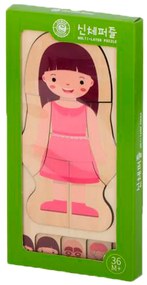 KIK Drevené vrstvené puzzle body building montessori dievča