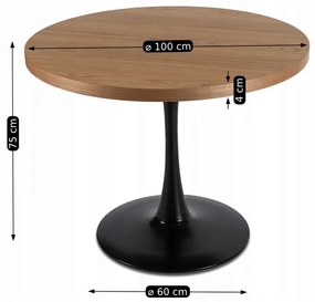 Jedálnský okrúhly stôl IRIS dub čieny 100cm - vintino.sk